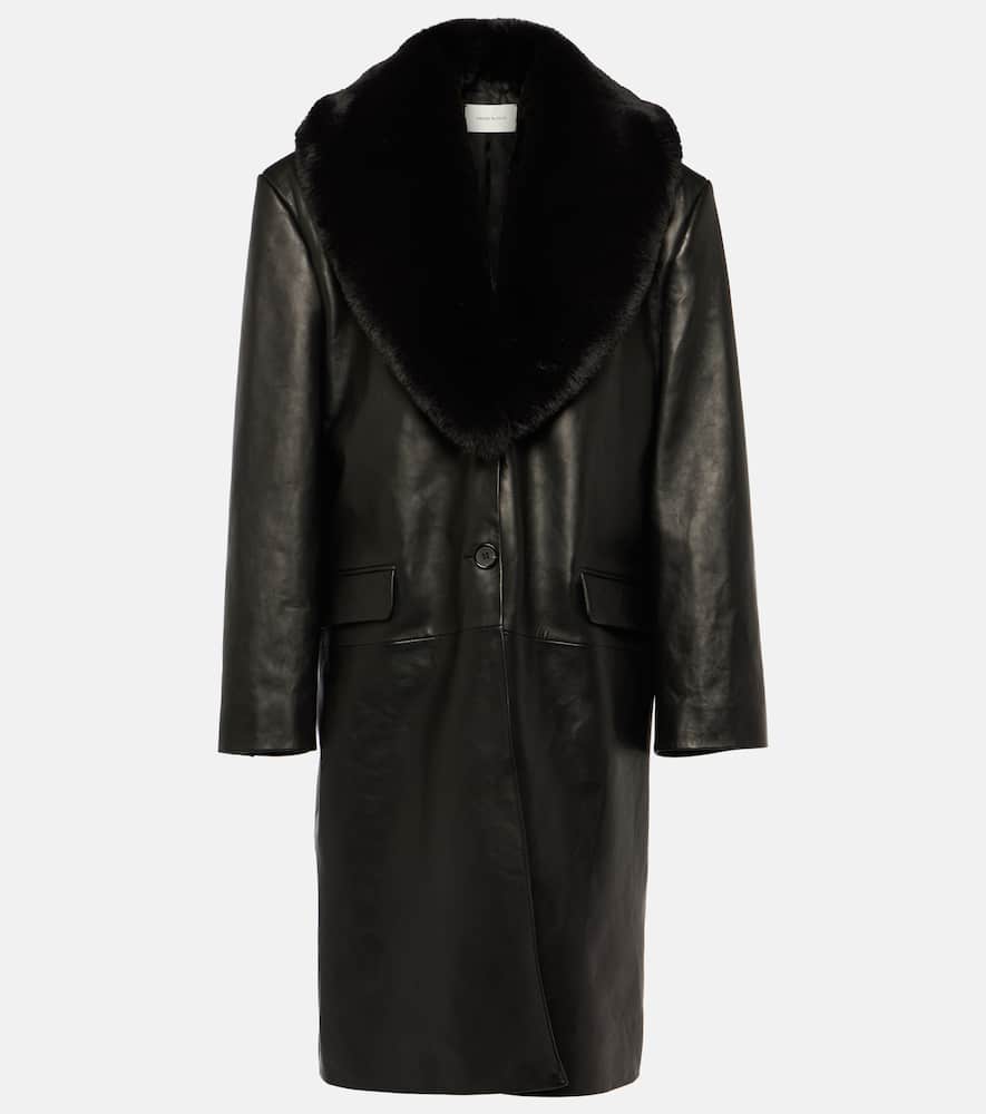 Faux fur-trimmed leather coat