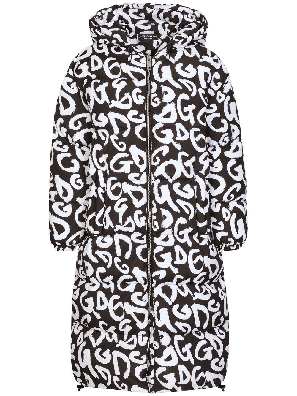 Logo-print hooded zip-up coat - Black