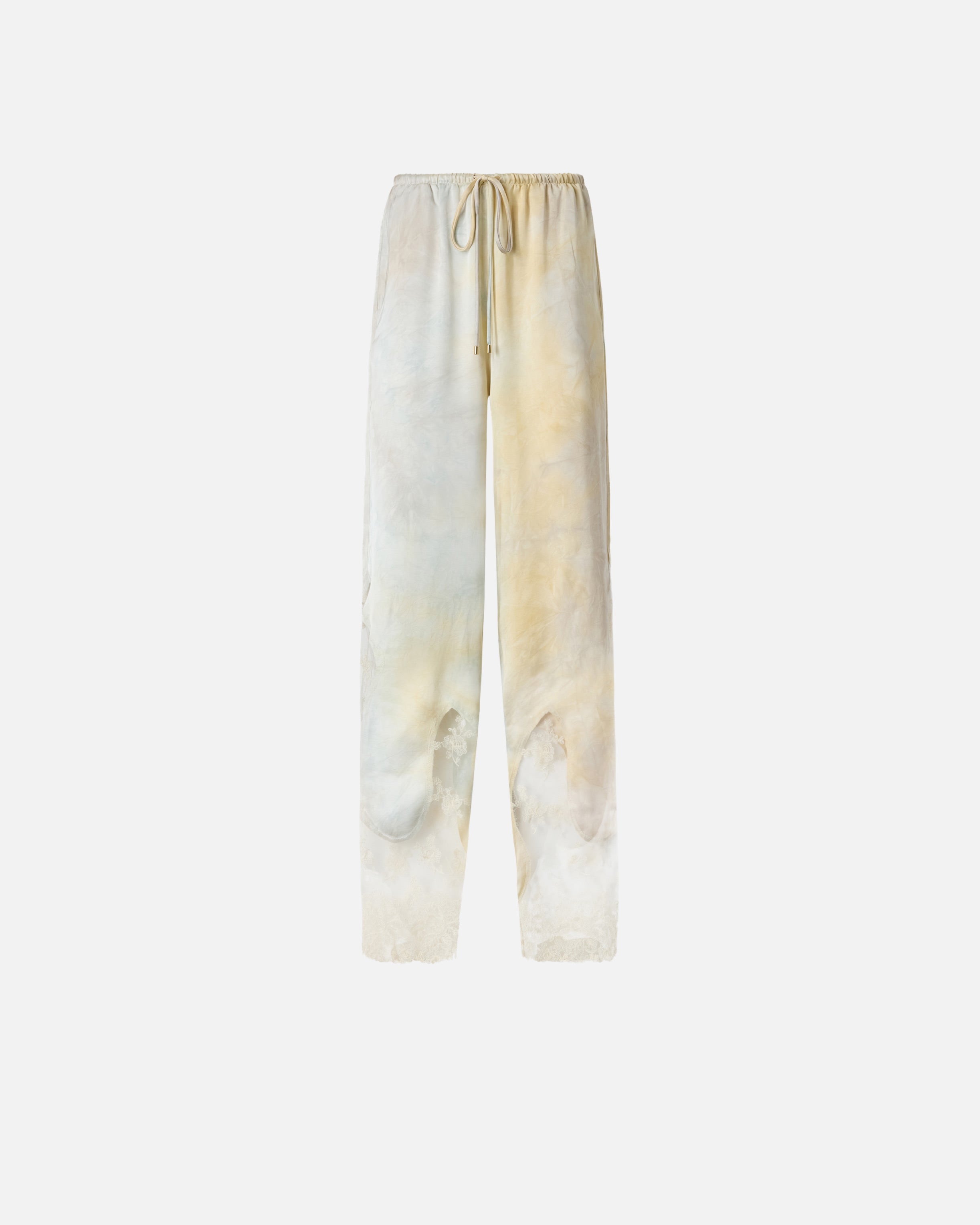 Garment-dyed satin trousers with lace details - 38