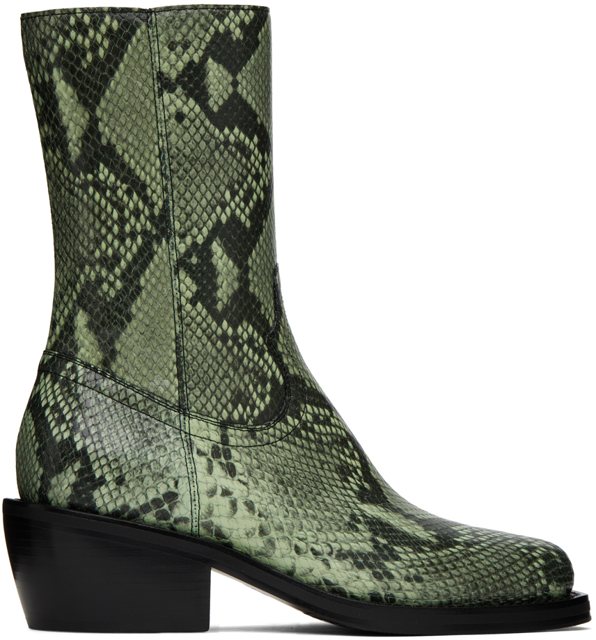 Dries Van Noten green snakeskin effect boots Realry