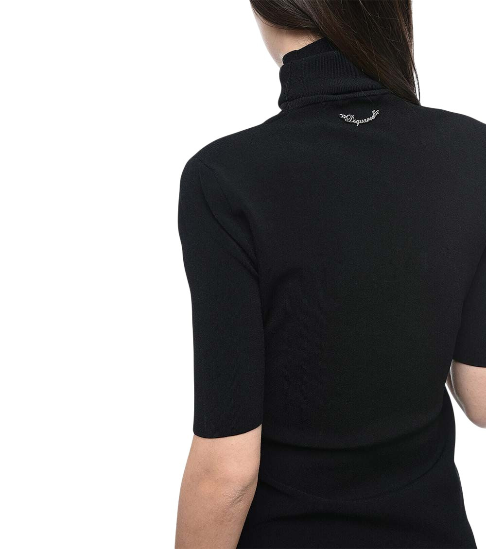 Black Knitted Mock Collar Mini Dress