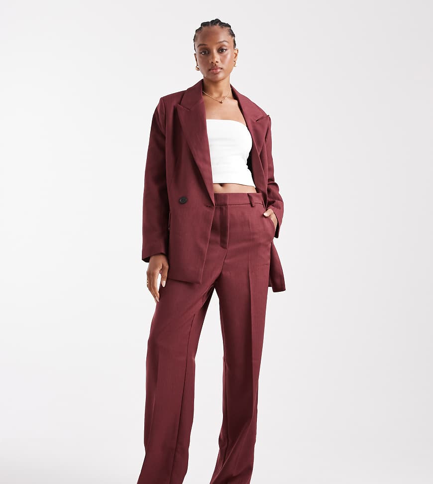 Tailored herringbone wide leg co-ord trousers in burgundy
