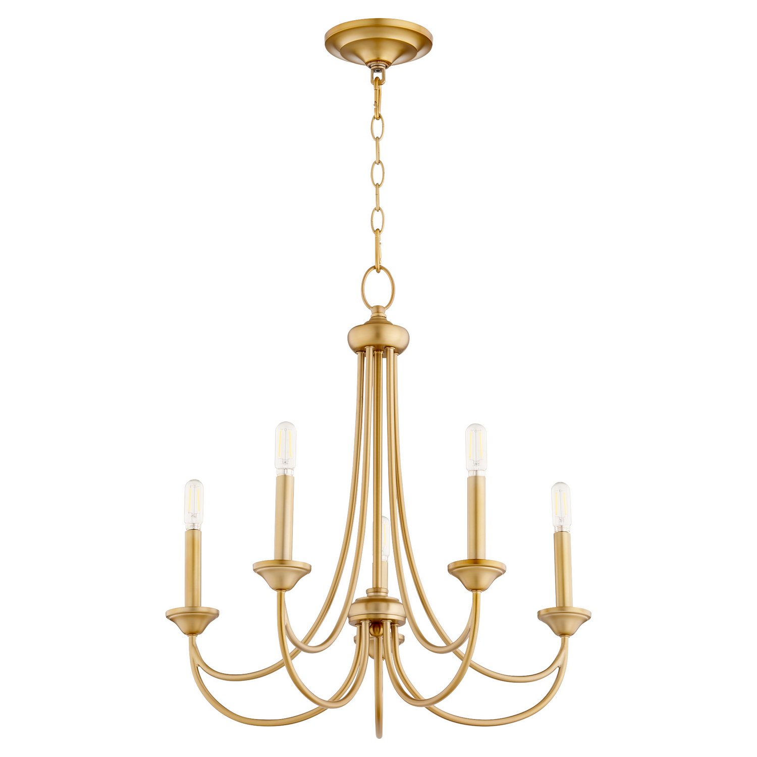 Aged Brass Five Light Chandelier from the Brooks Collection