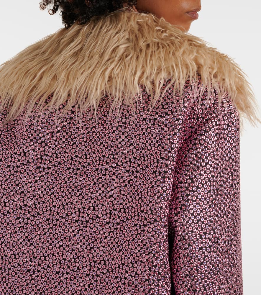 Faux fur-trimmed metallic jacket