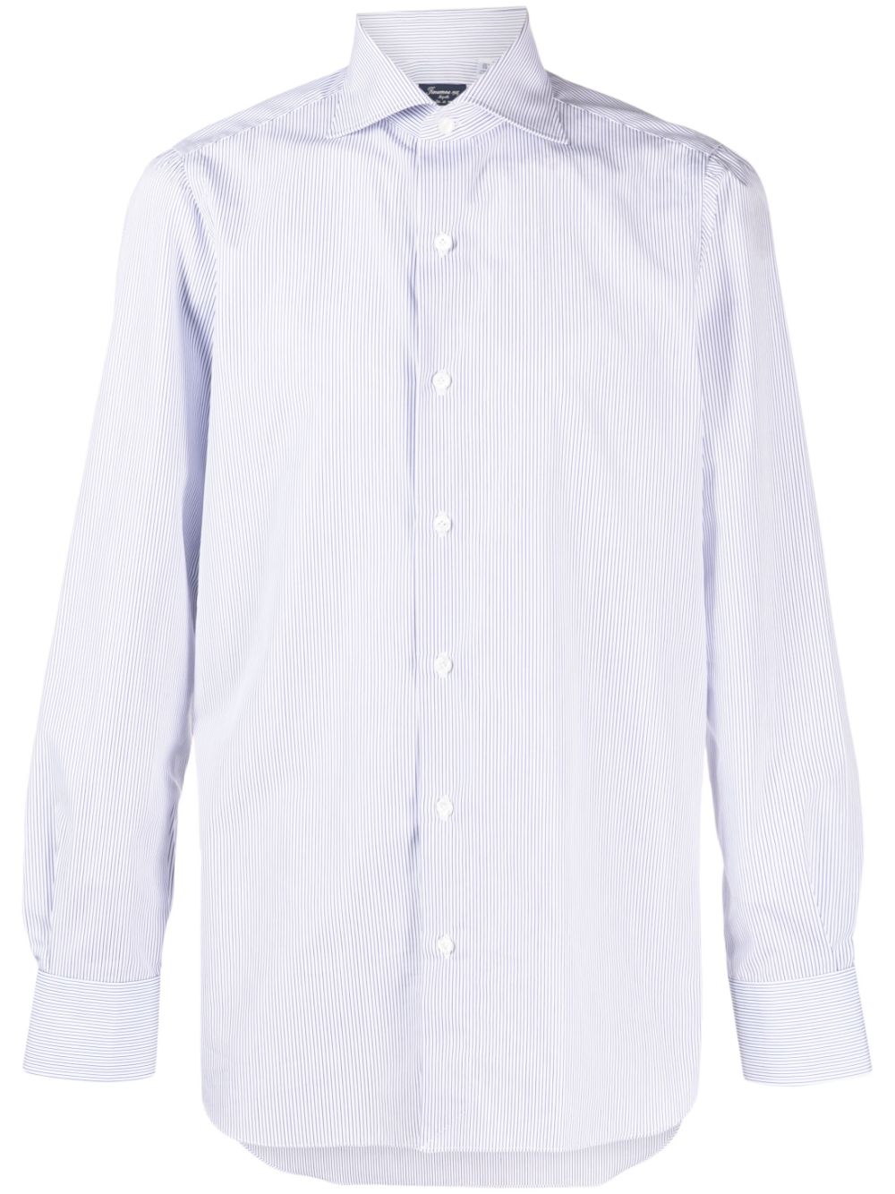 Striped spread-collar cotton shirt - White