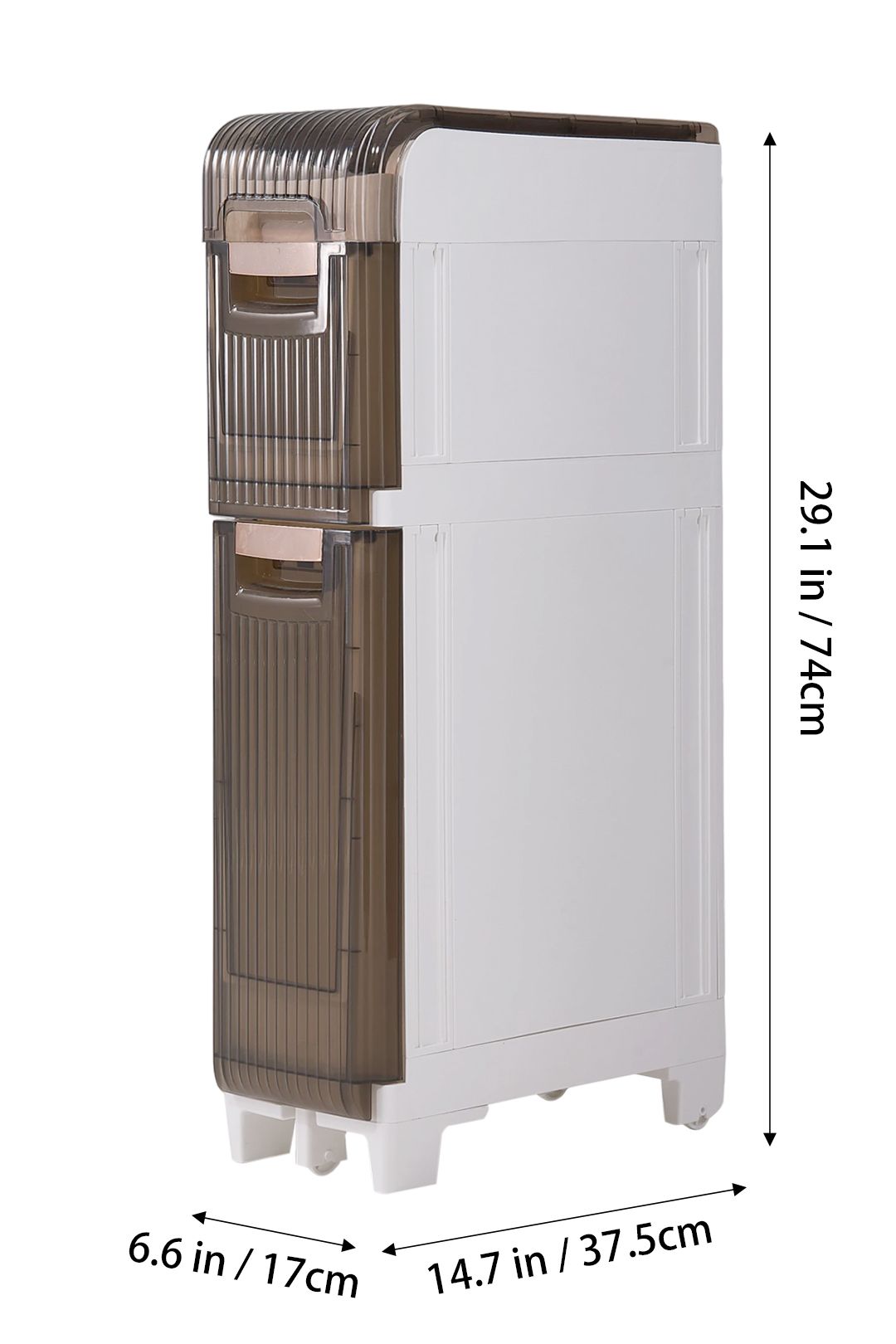 Living And Home 3-Tier Plastic Tall Narrow Storage Cabinet Bathroom Storage Cupboard With Wheels In White