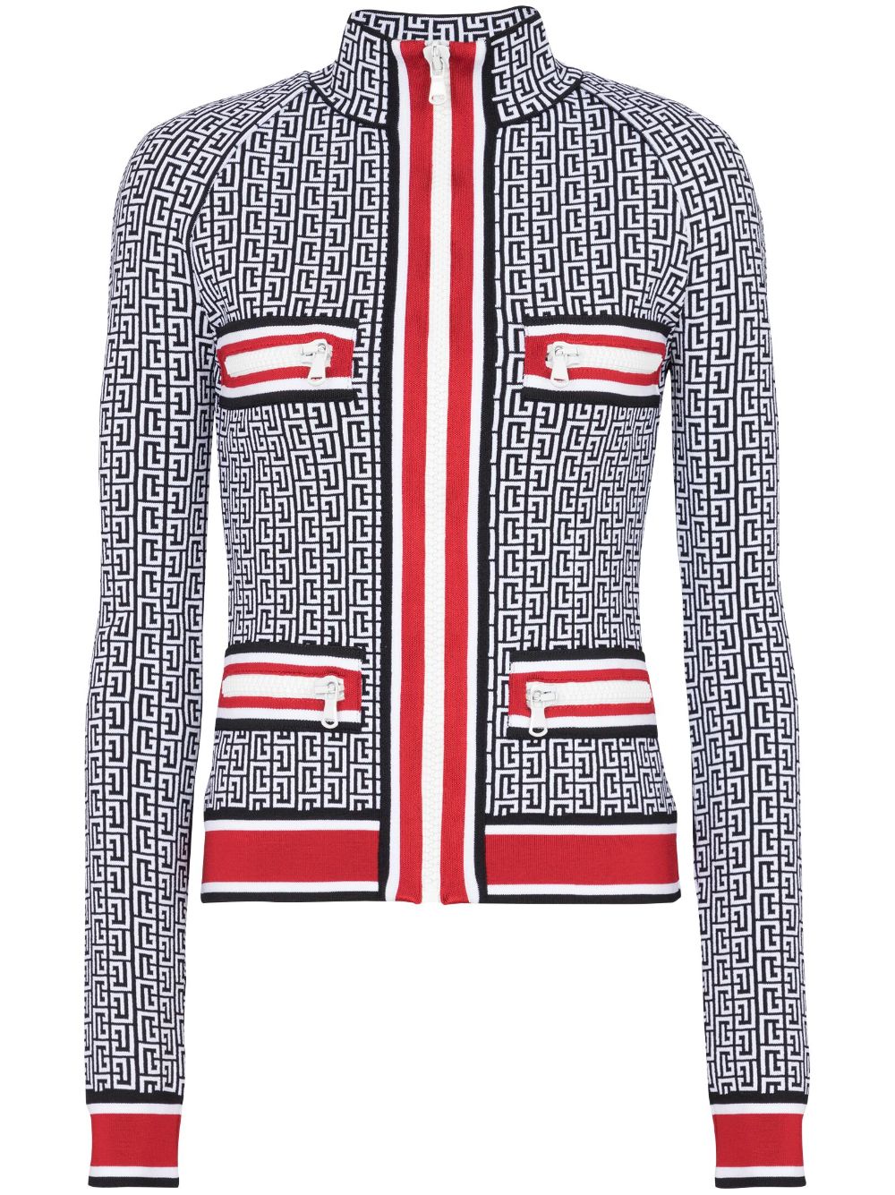 Monogram-jacquard zip-up cardigan - Black