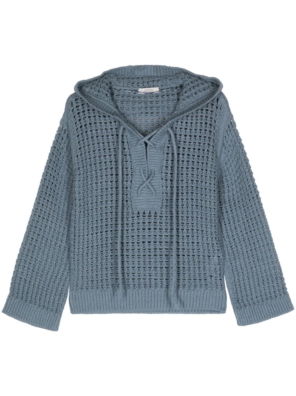 Crochet-knit hooded jumper - Blue