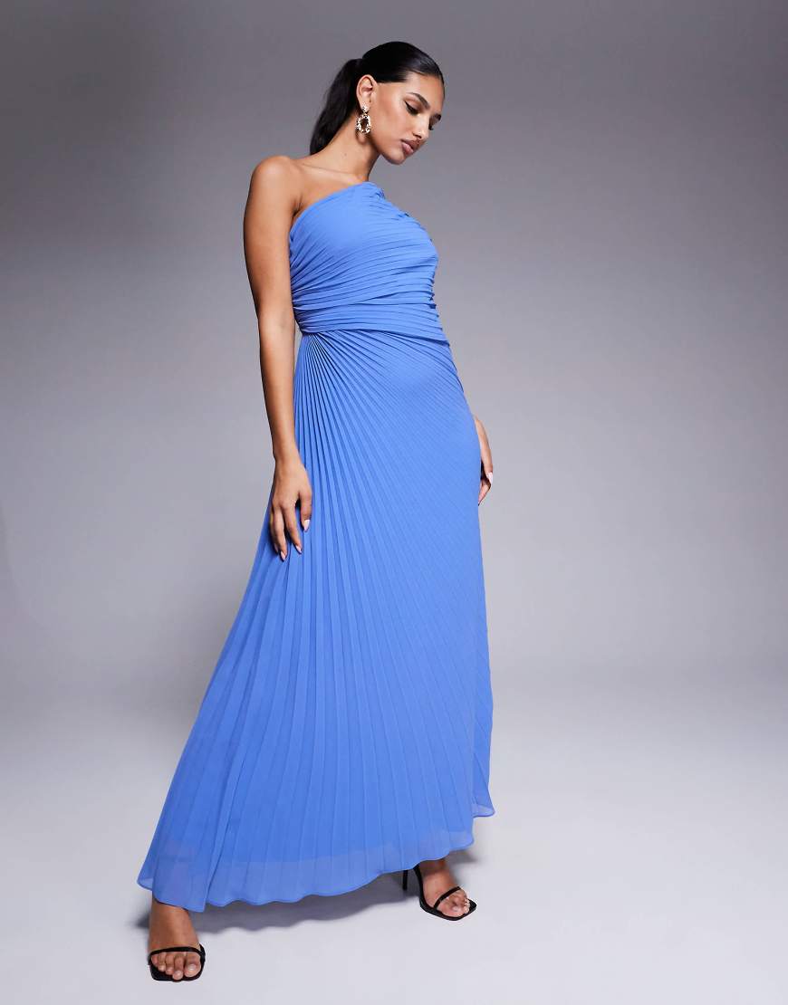 Ever New one shoulder pleated maxi dress in blue