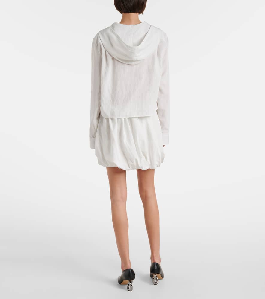 Pinstripe cropped hooded shirt