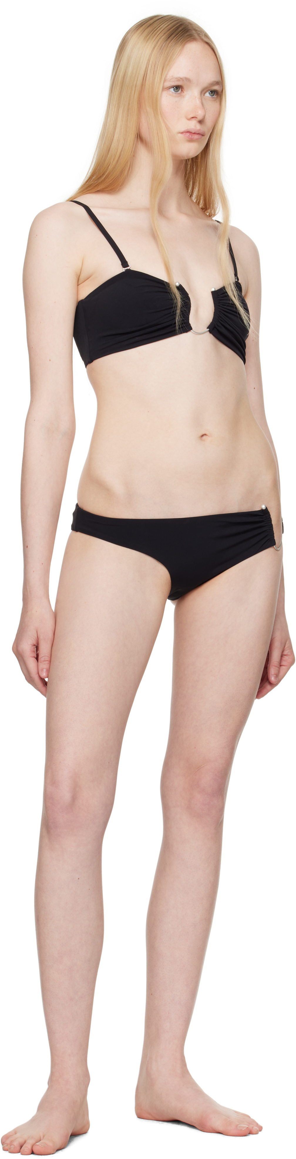 Black Ruched Crescent Side Bikini Bottom