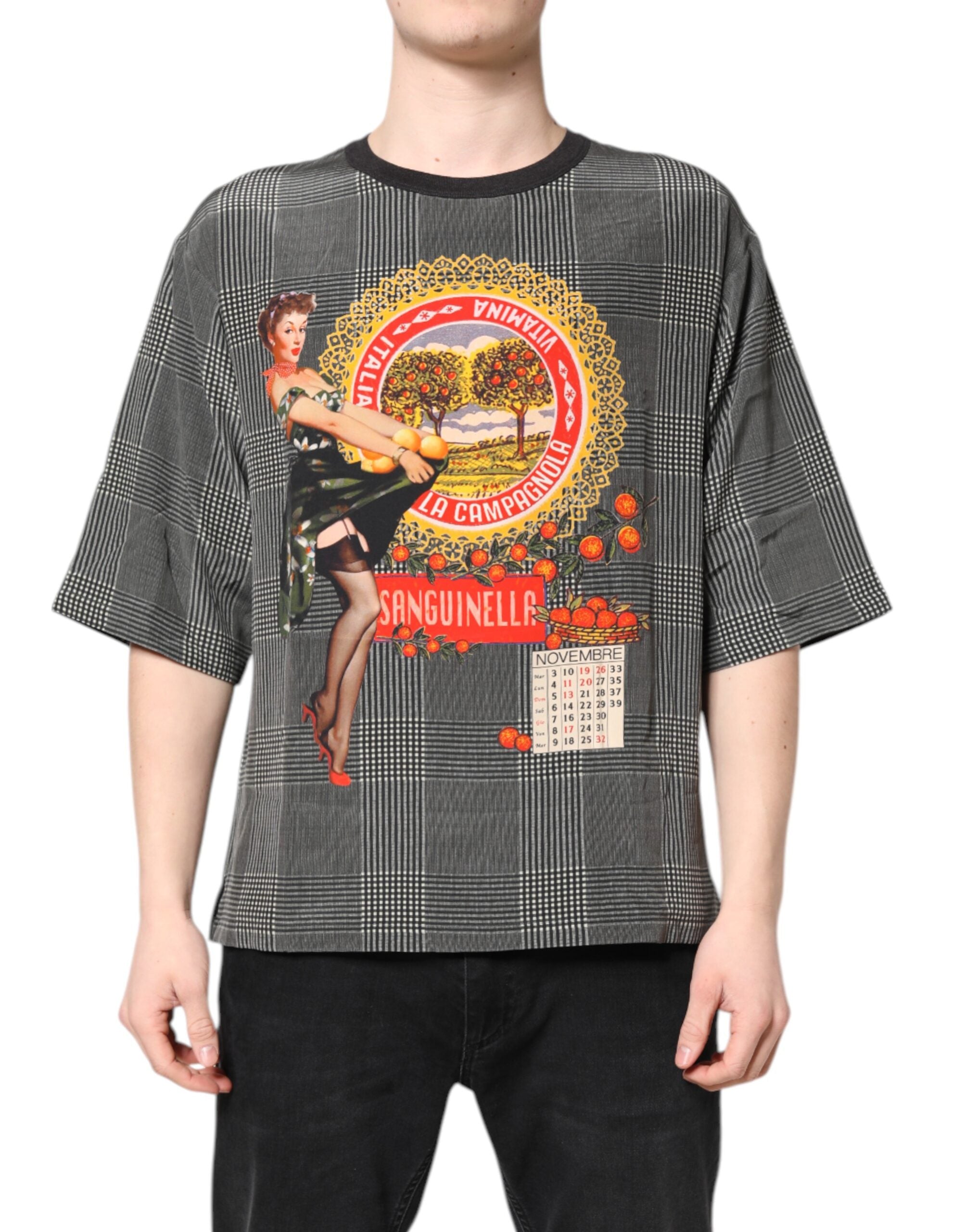 Graphic Print Silk T-Shirt — Black