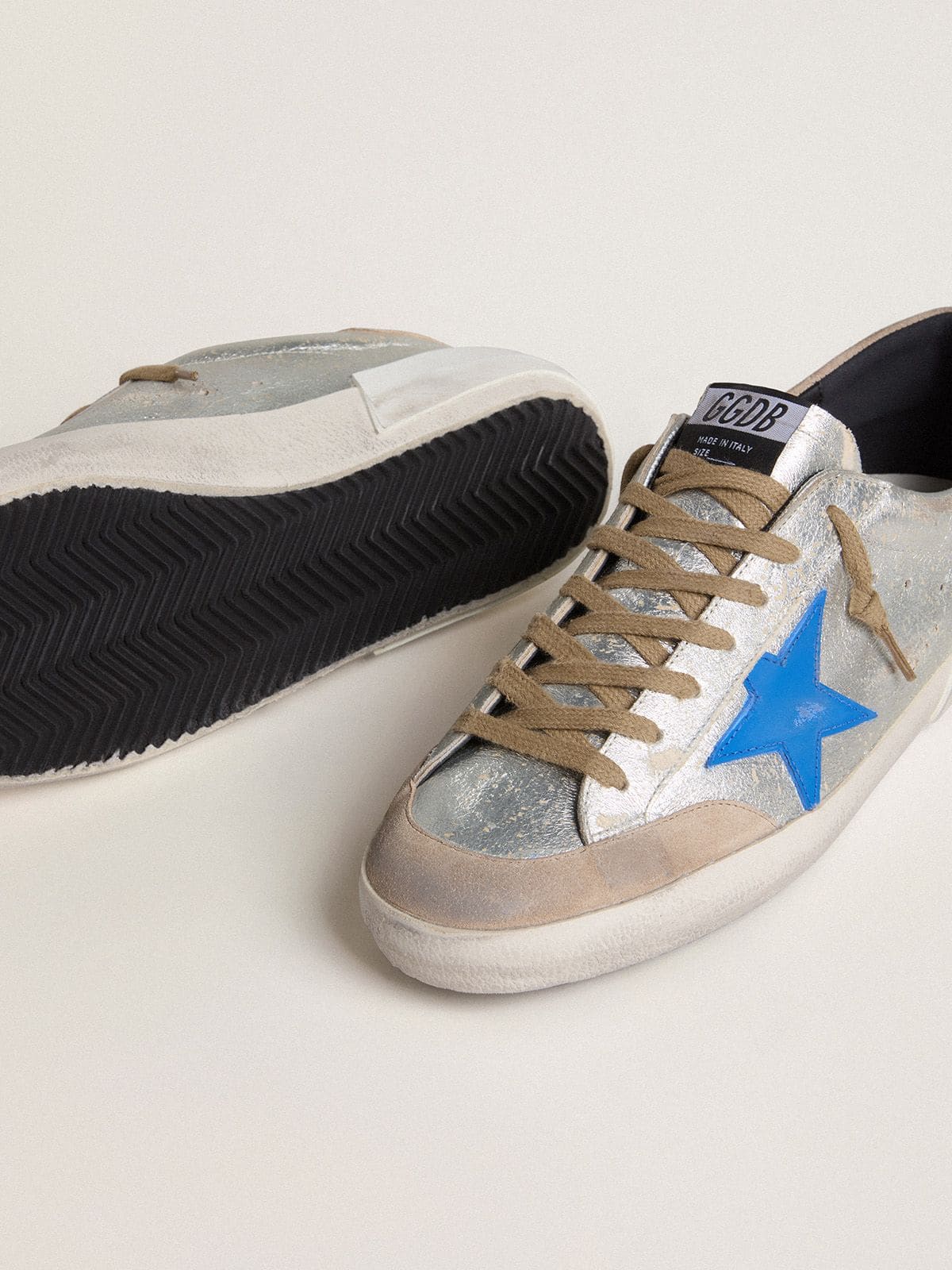 Golden Goose - Men's Super-star Ltd In Silver Metallic Suede With Leather Star And Suede Heel Tab, Man