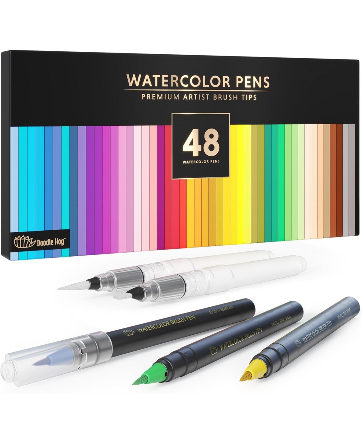 48 Premium Watercolor Brush Pens, Highly Blendable, No Streaks, Water Color Markers, Unbelievable Value, Water Brush Pen, for Beginner to P