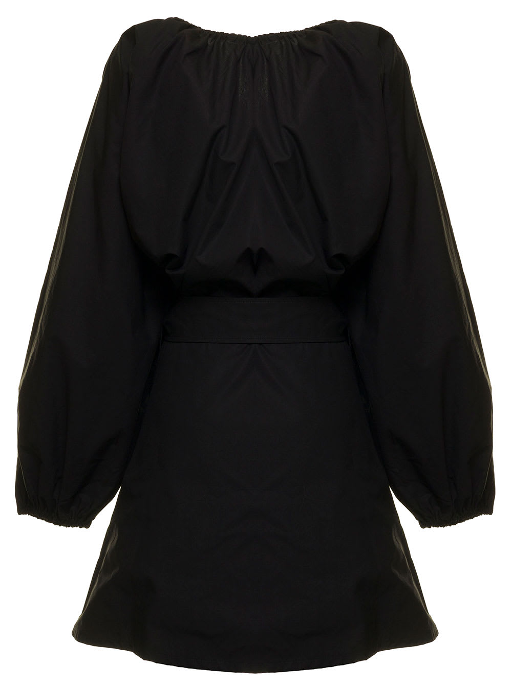 Balloon-sleeve belted mini dress