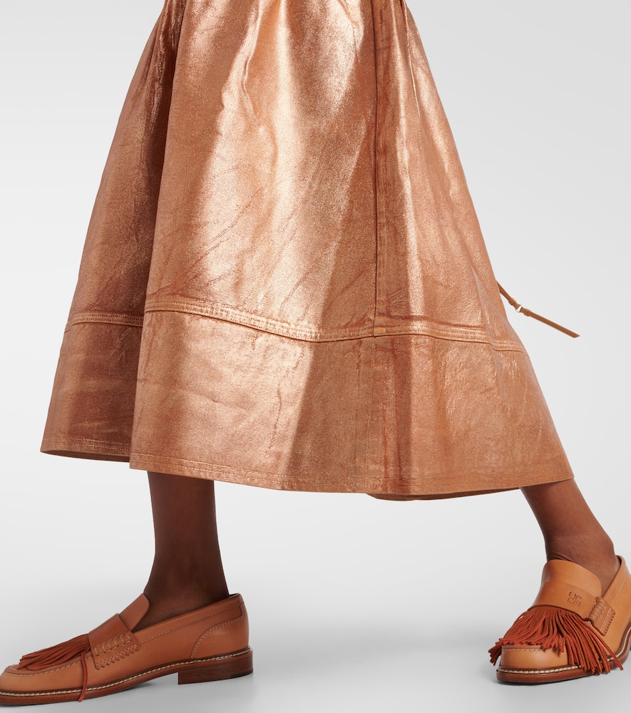 Astrid foiled denim midi skirt