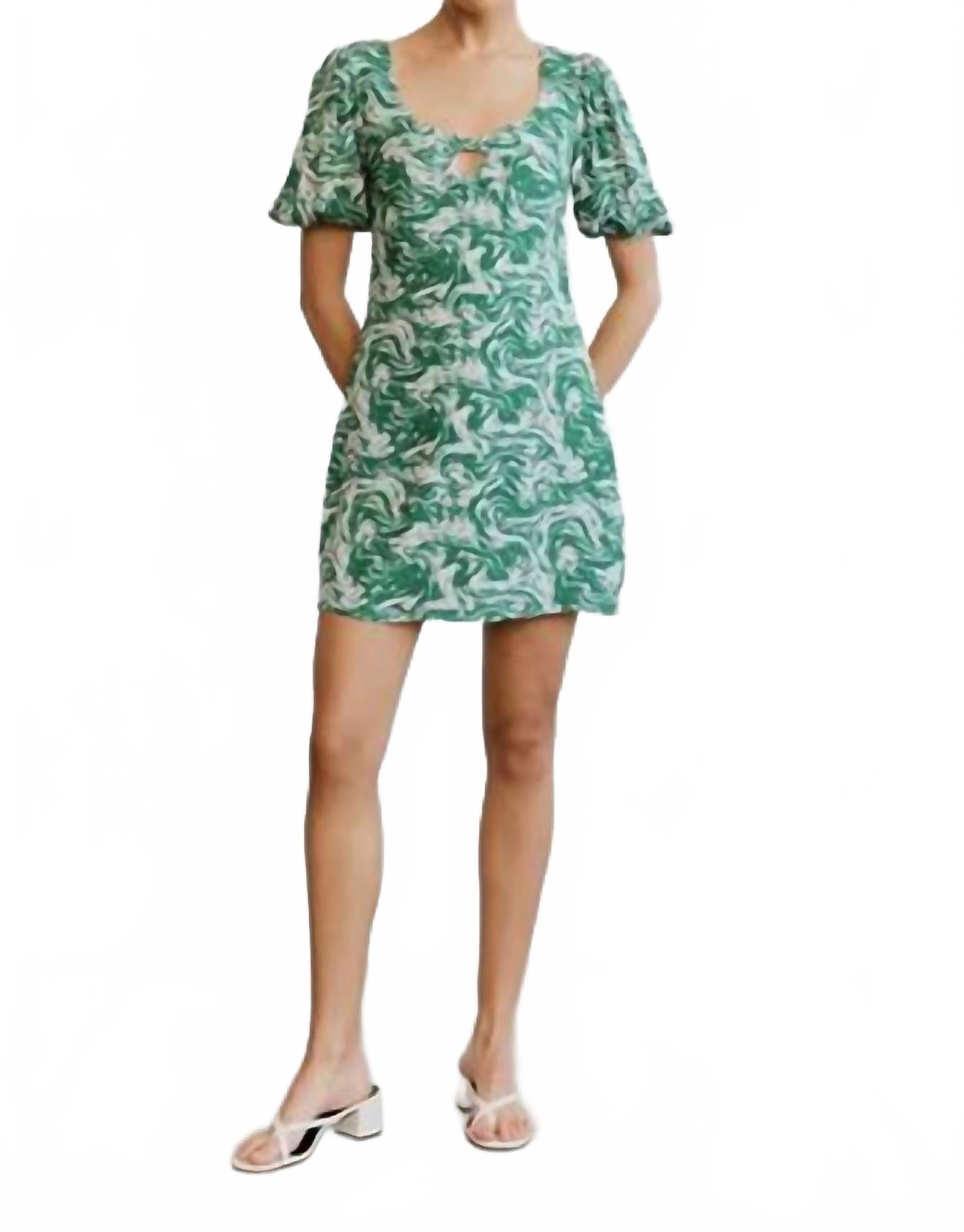Marble Balloon Sleeve Mini Dress