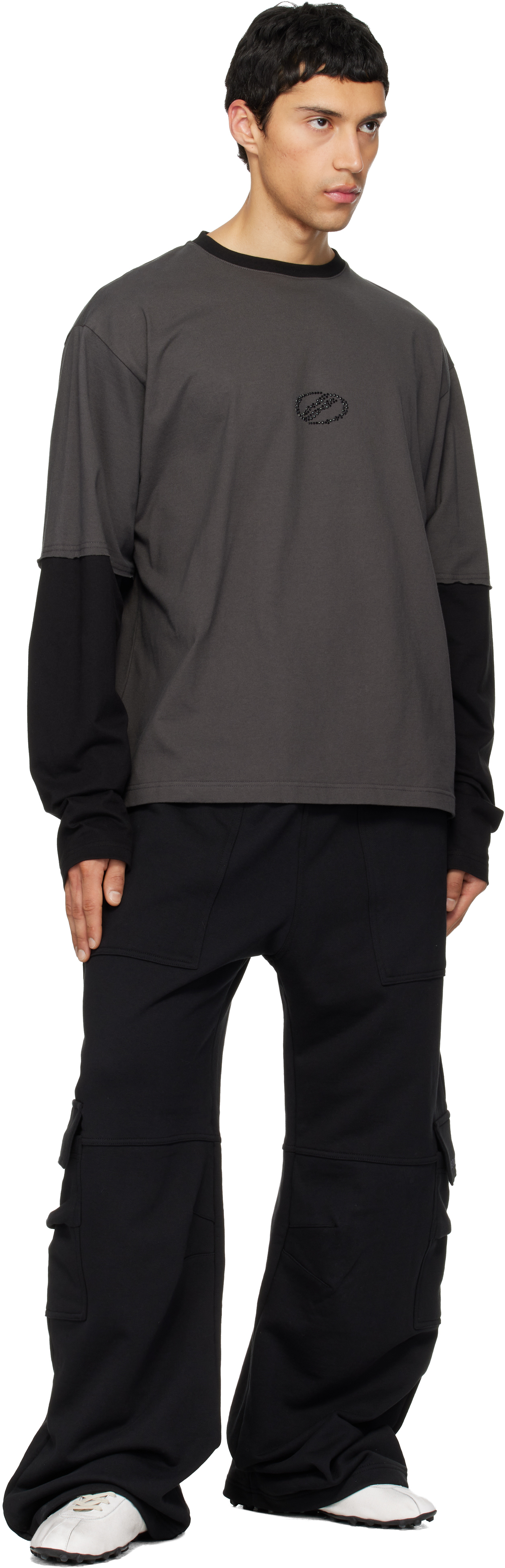 Black Curved Jersey Cargo Pants