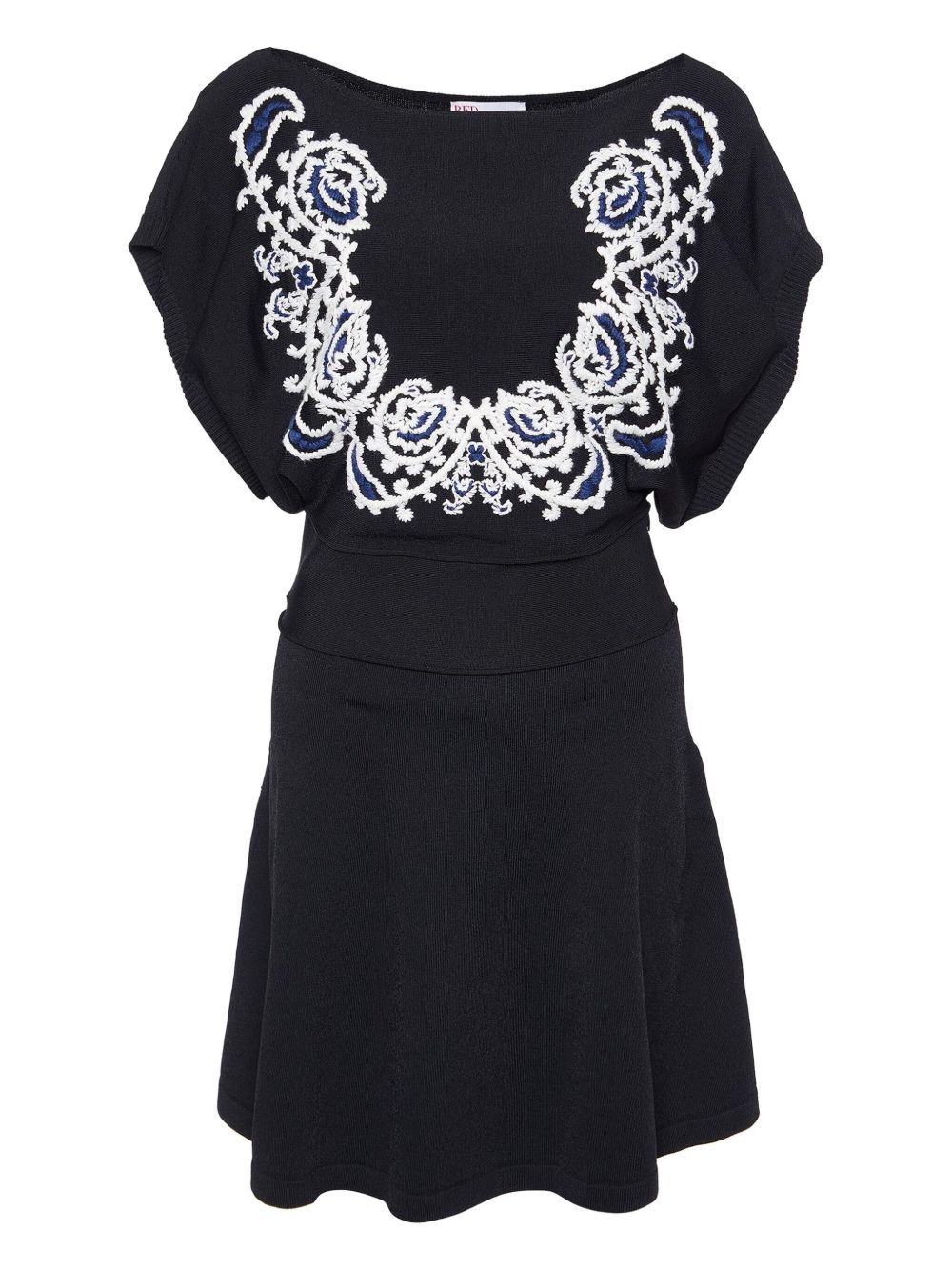 Embroidered knitted mini dress - Black