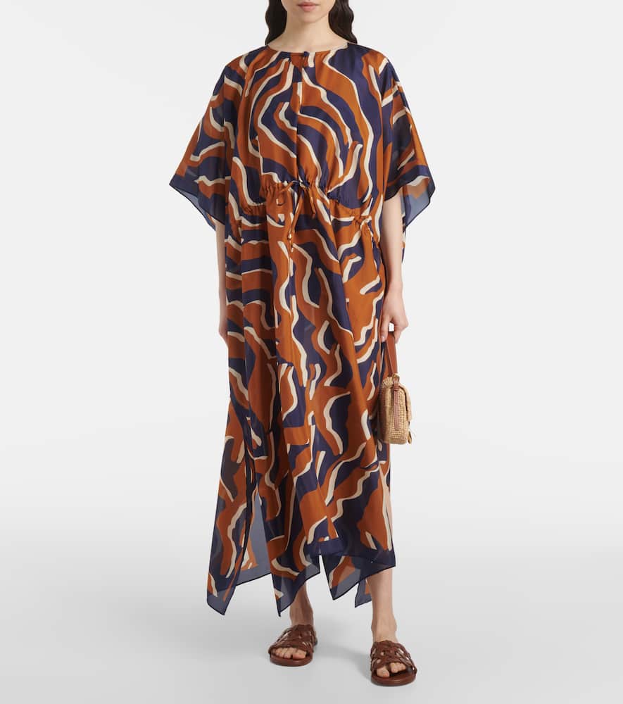Archipel printed gathered silk kaftan