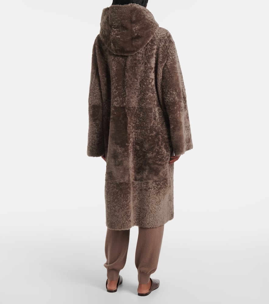 Reversible shearling and leather hooded coat