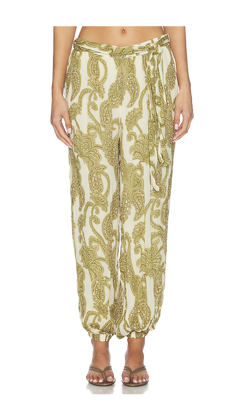 Scarlett Poppies Tibet Paisley Trouser in Sage. - L also in XS