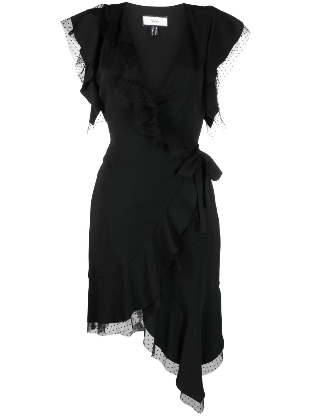 Tulle-detailing draped mini dress - Black