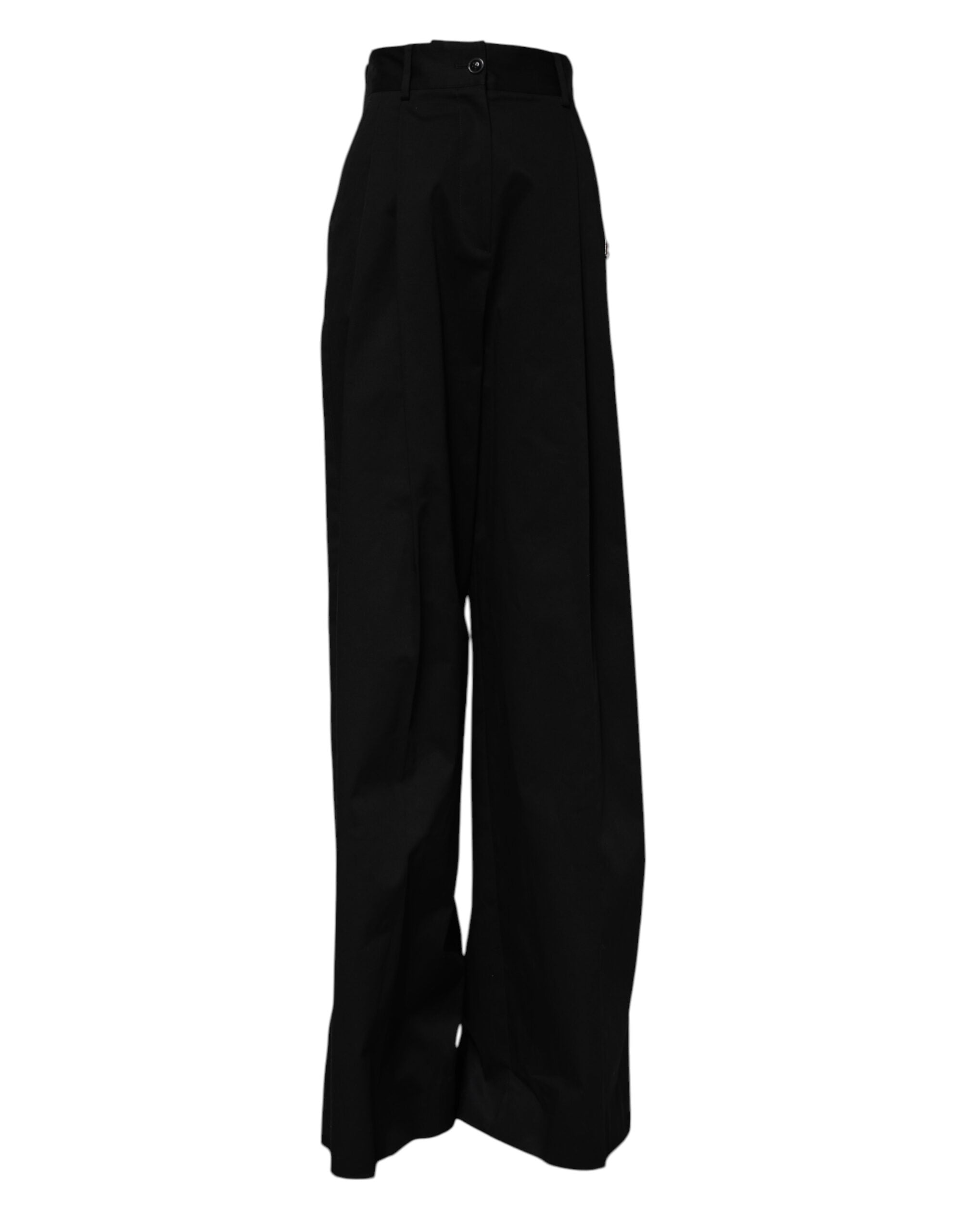 High-Waist Wide-Leg Cotton Trousers — Black