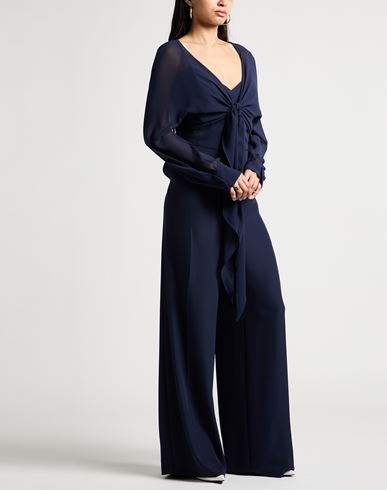 Elena Mirò Woman Jumpsuit Midnight blue Size 16 Polyester, Elastane