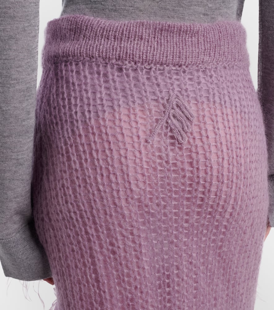 Feather-trimmed knitted midi skirt
