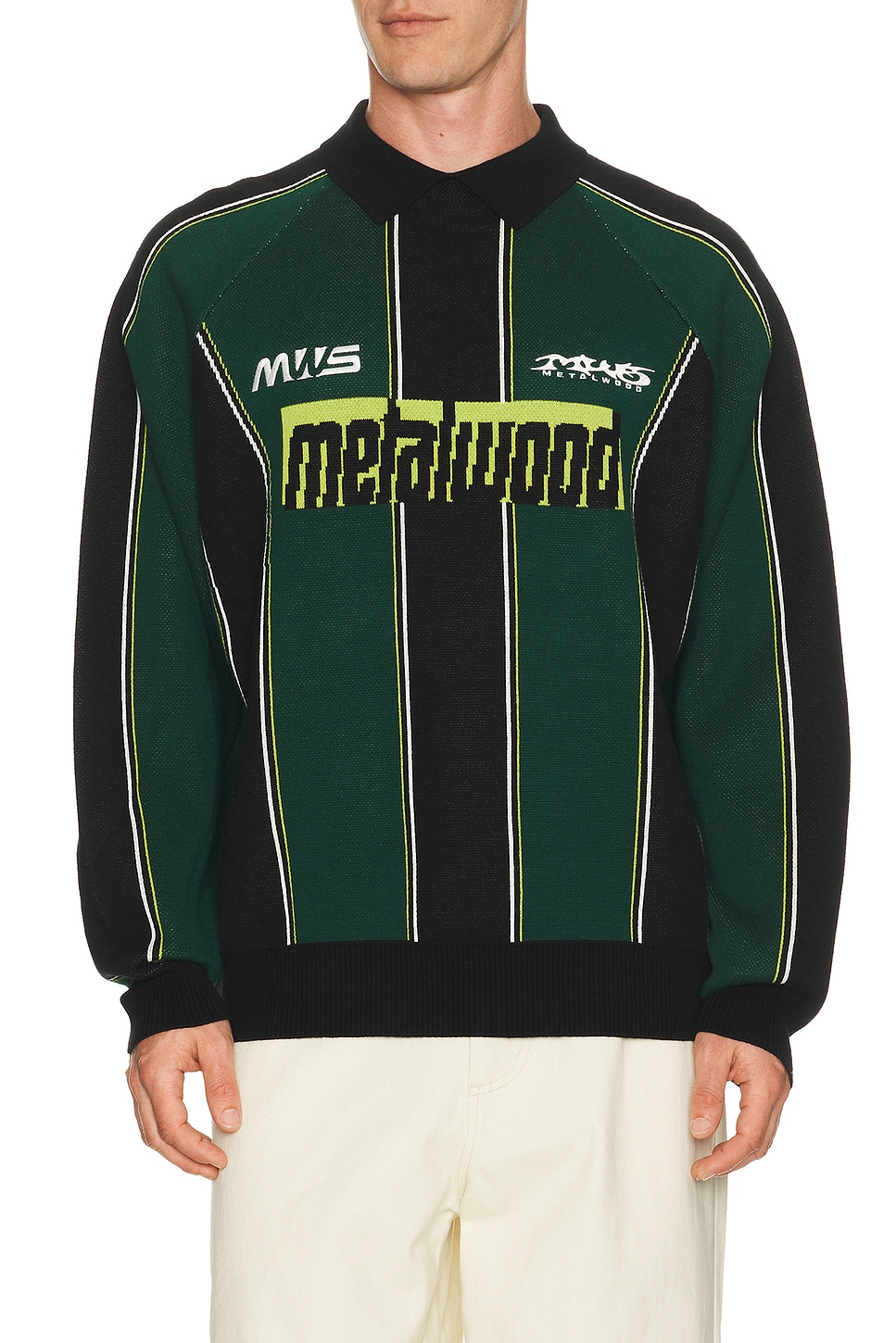 Metalwood Studio Knit Football Top in Green - Dark Green. L also in M, XL/1X