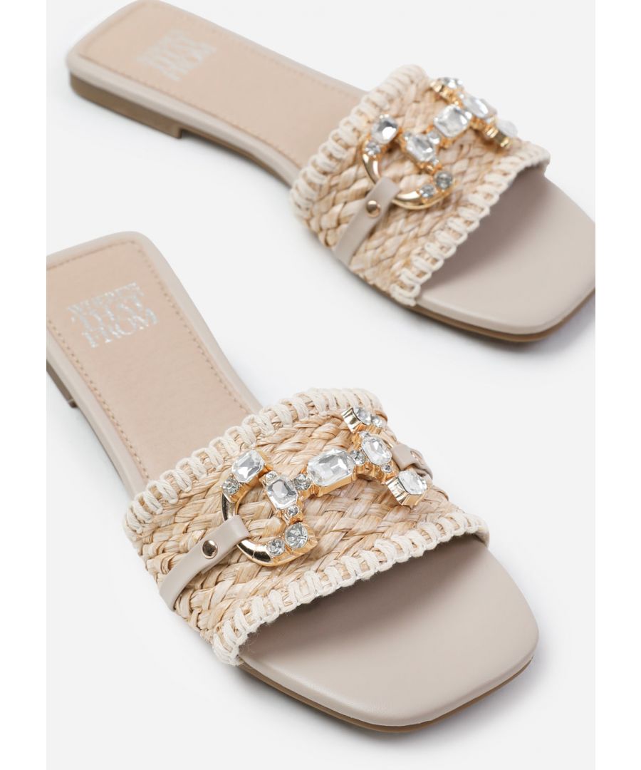 Where's That From Wheres Womens 'Align' Jewel Detail Flat Sandals - Beige