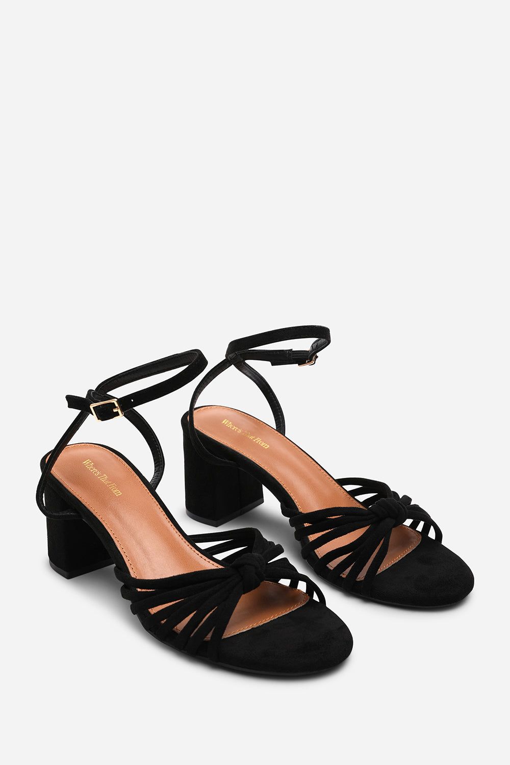 Where's That From Blossy Knotted Block Heel Sandal With Ankle Strap Suede In Black