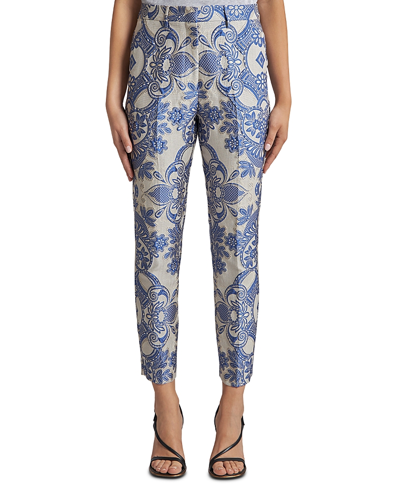 Paisley-jacquard cigarette trousers - Blue