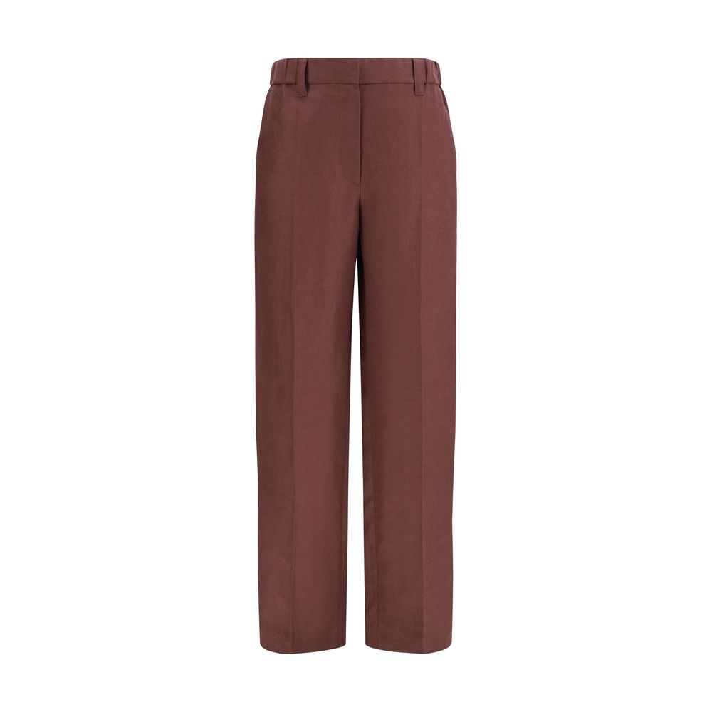 Linen Wide-Leg Trousers — Brown