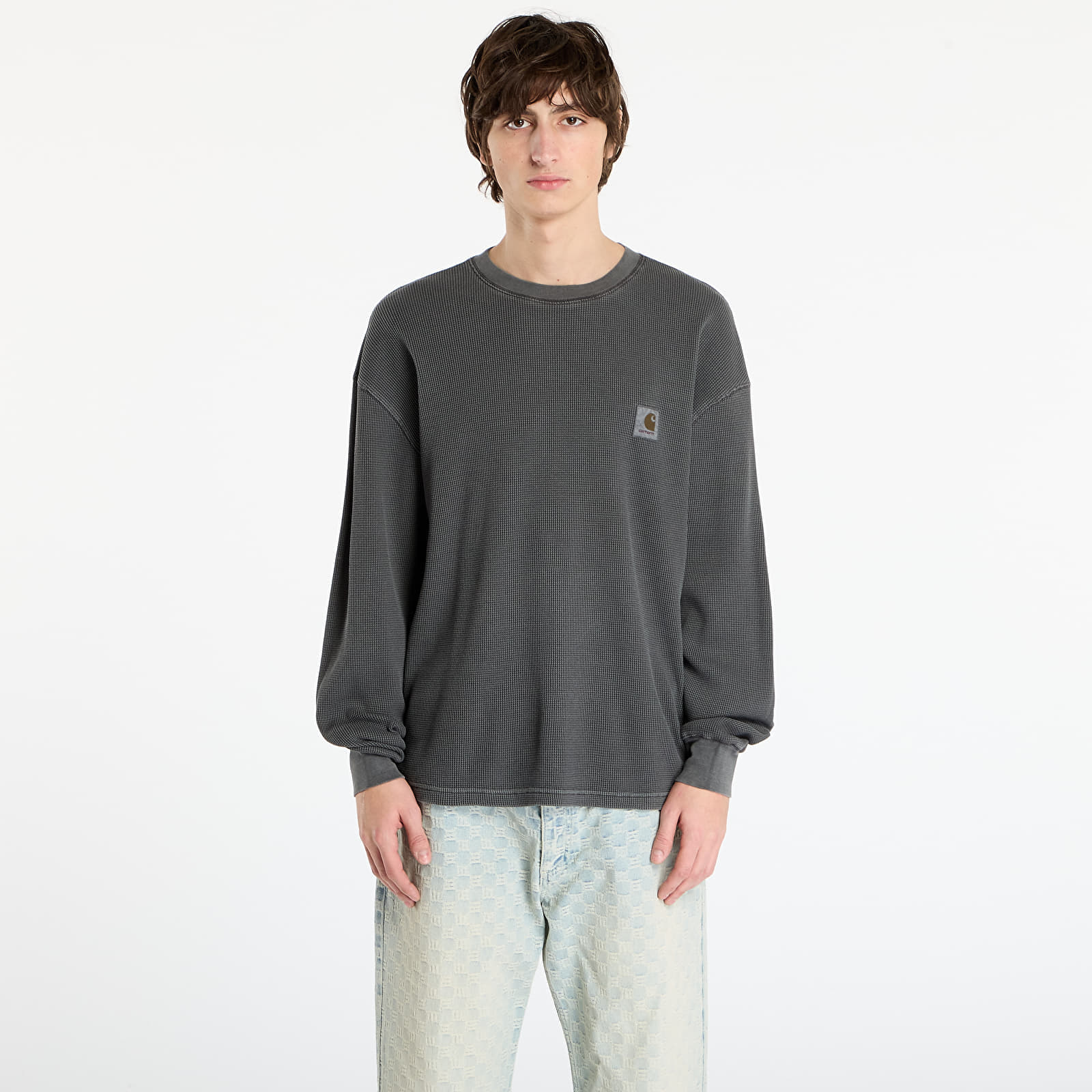 T-shirt Carhartt WIP L/S Vista Waffle T-Shirt UNISEX Black Garment Dyed