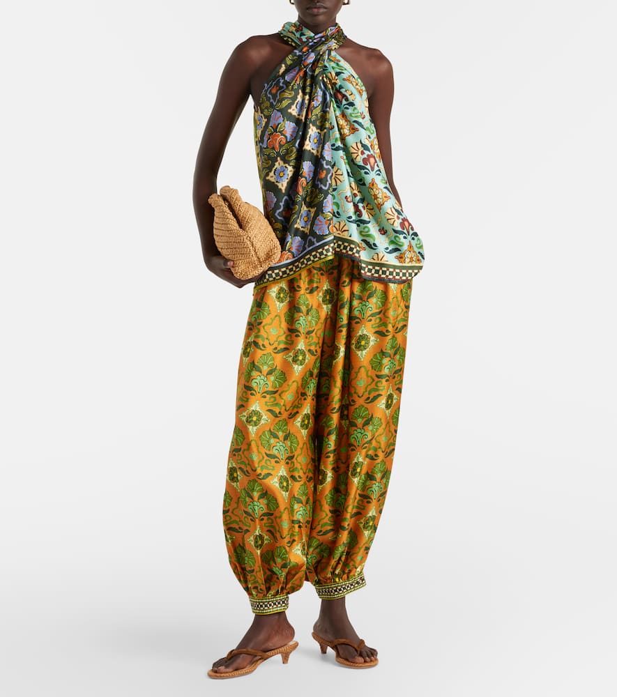Alémais Cece floral silk halterneck top