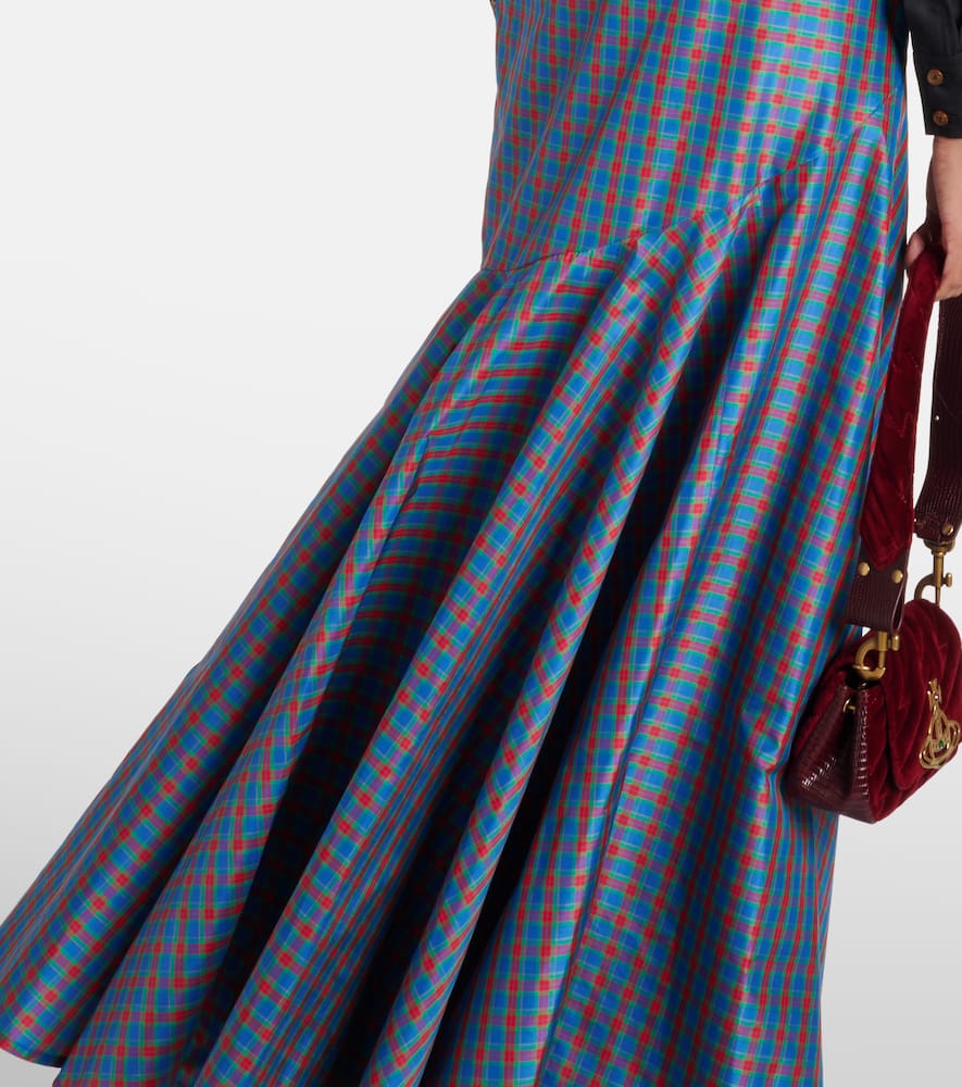 Checked ruffled silk-blend maxi skirt