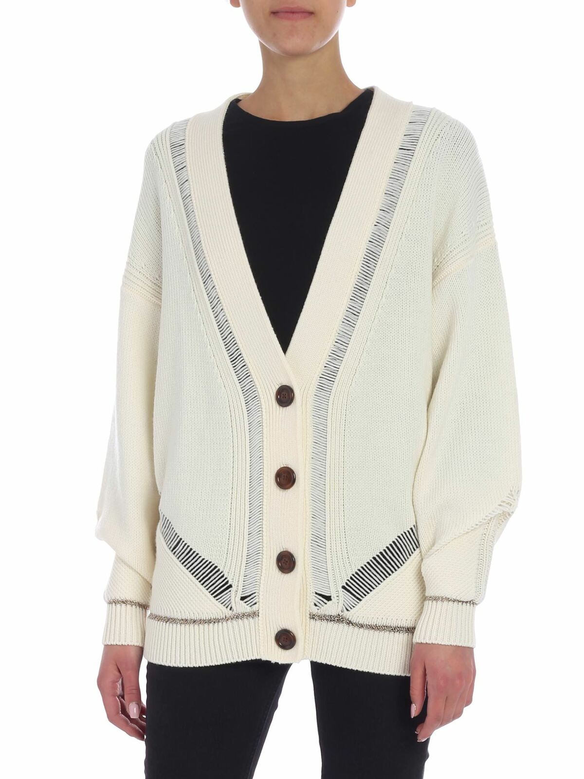 Cream color overfit cardigan with golden lamé