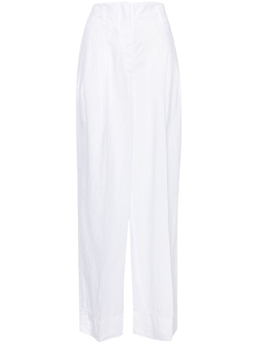 High-waist wide-leg linen trousers - White