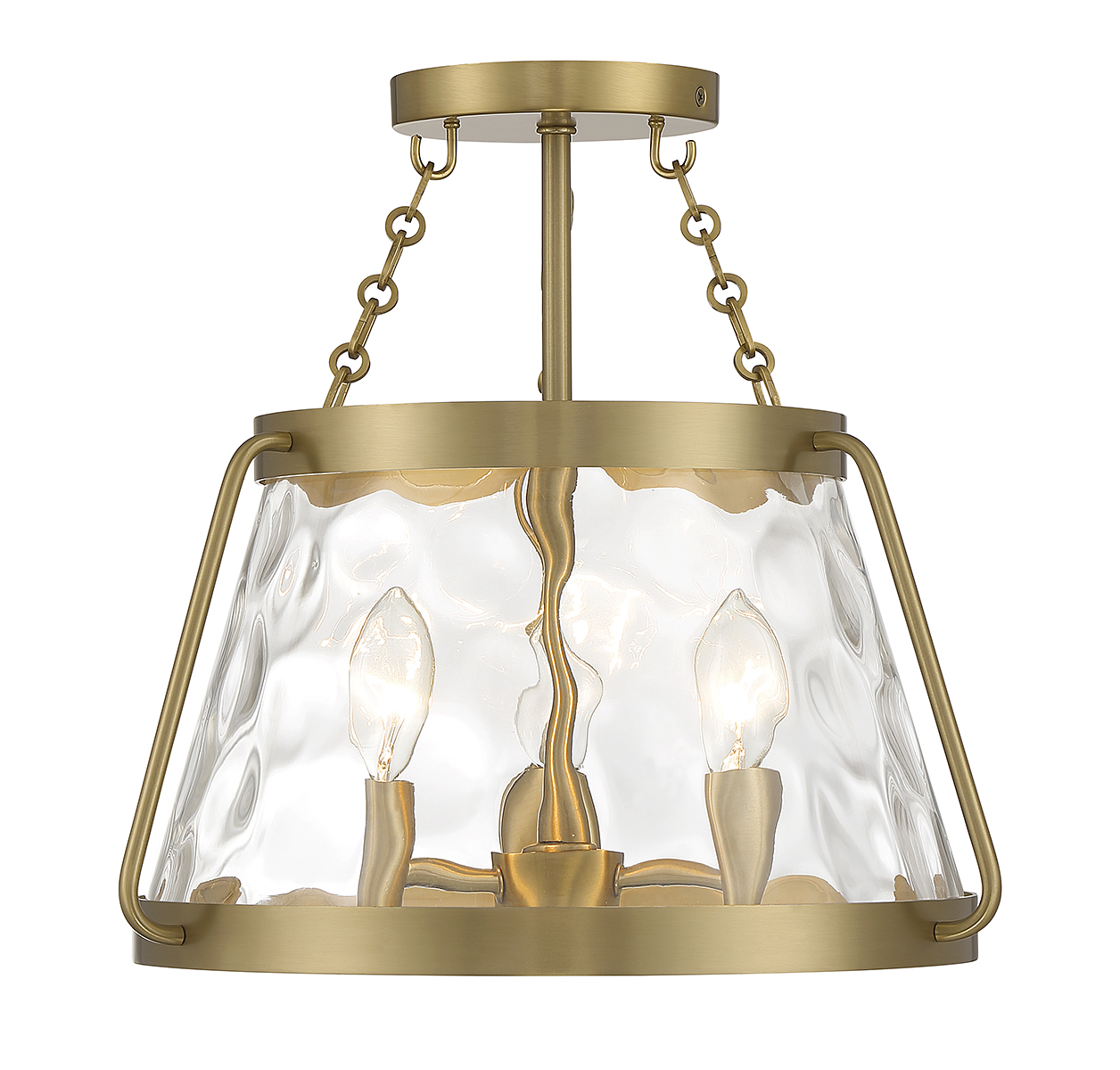 Warm Brass Three Light Semi-Flush Mount from the Crawford Collection