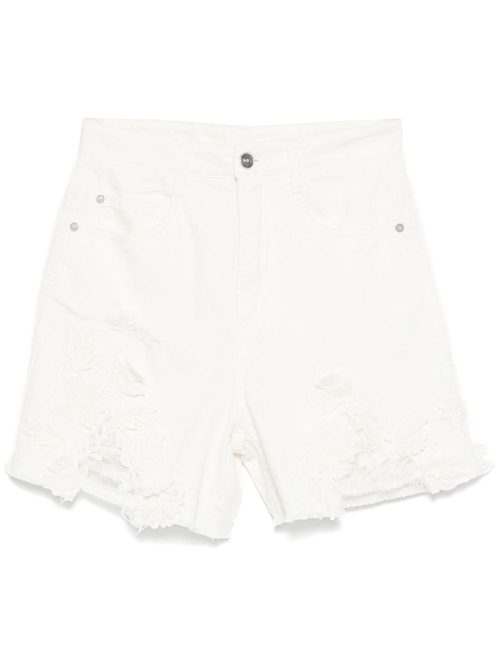 Floral lace appliqué shorts - White