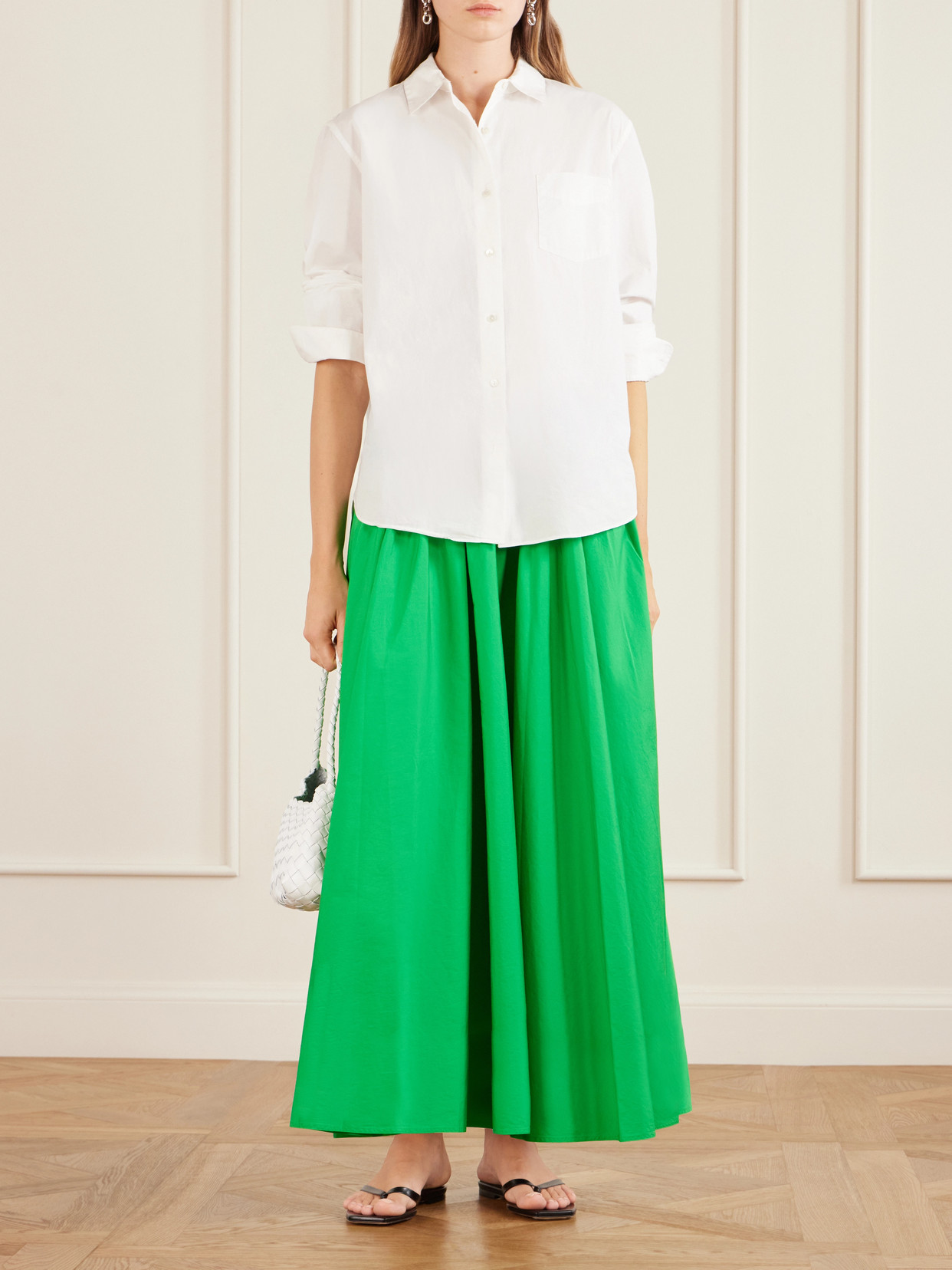 Ribbed Cotton-poplin Maxi Skirt - Green