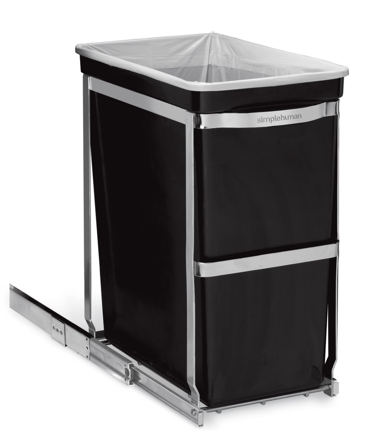 30 Liter Under Counter Pull-Out Kitchen Trash Can, Heavy-Duty Steel Frame - CHROME/BLA