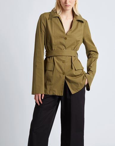 Organic Cotton Belted Chemisier Woman Shirt Military green Size 2 Cotton