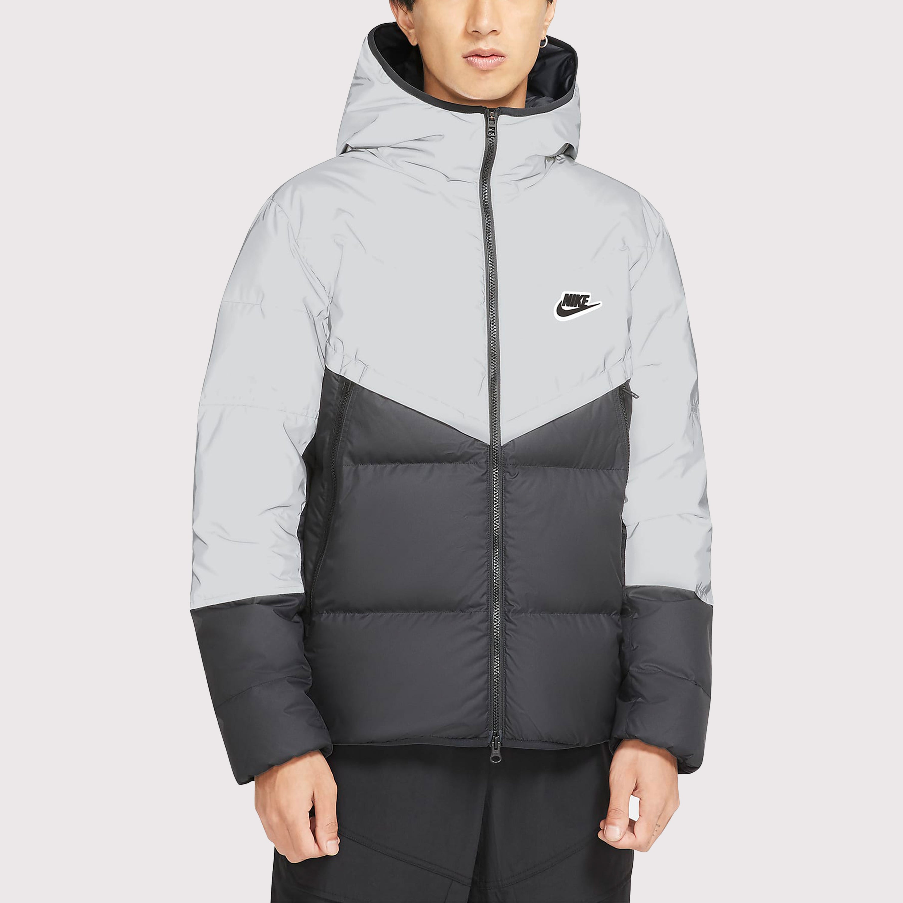 Stay Warm Colorblock Reflective Casual hooded down Jacket Black Gray Colorblock