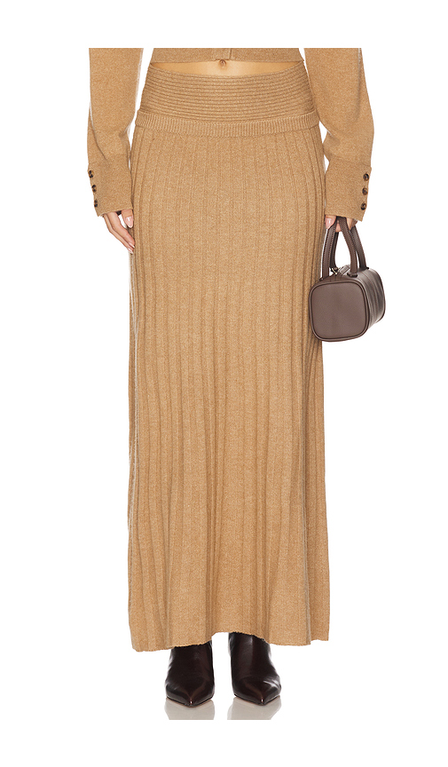 NAADAM Premium Cashmino Ribbed Skirt in Heathered Camel. S also in L