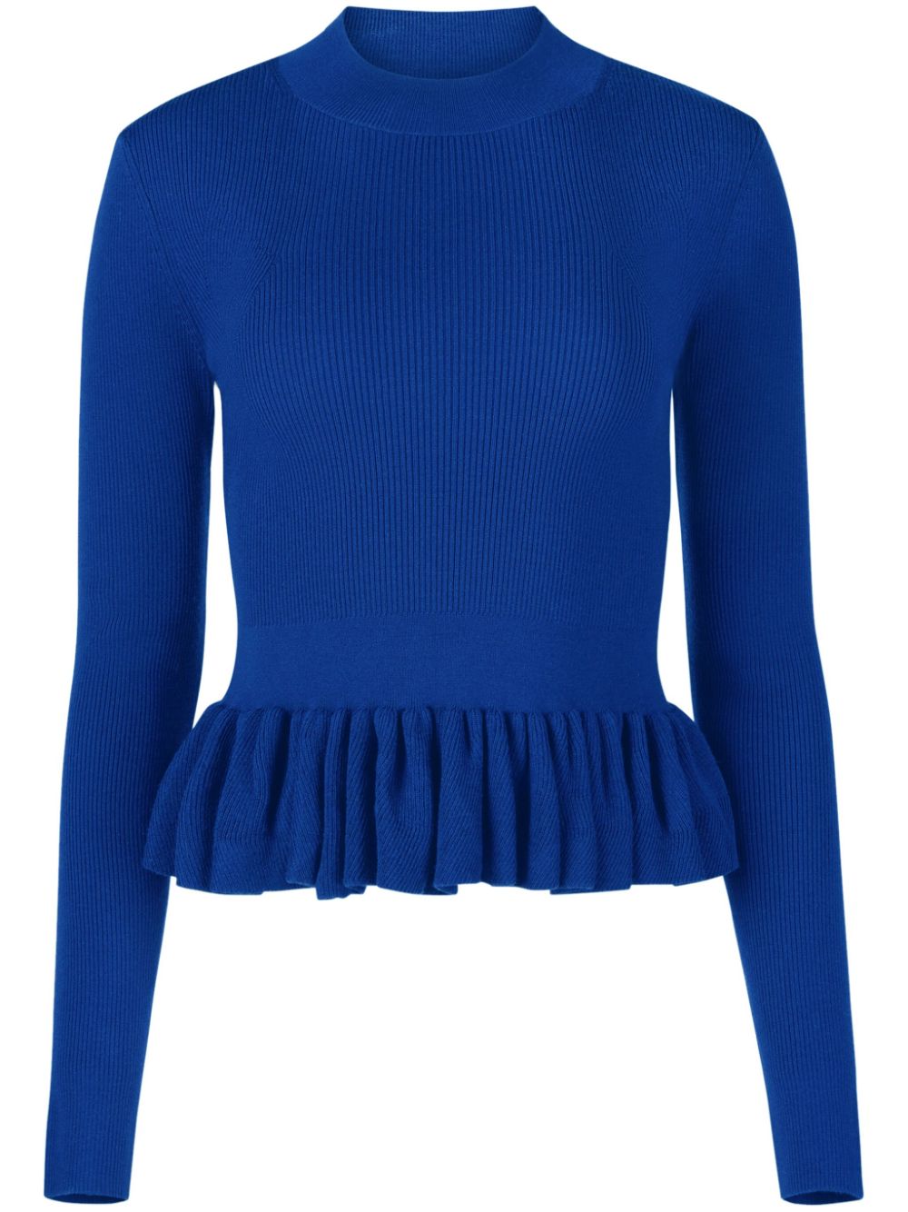 Ruffle-detailing wool-blend top - Blue