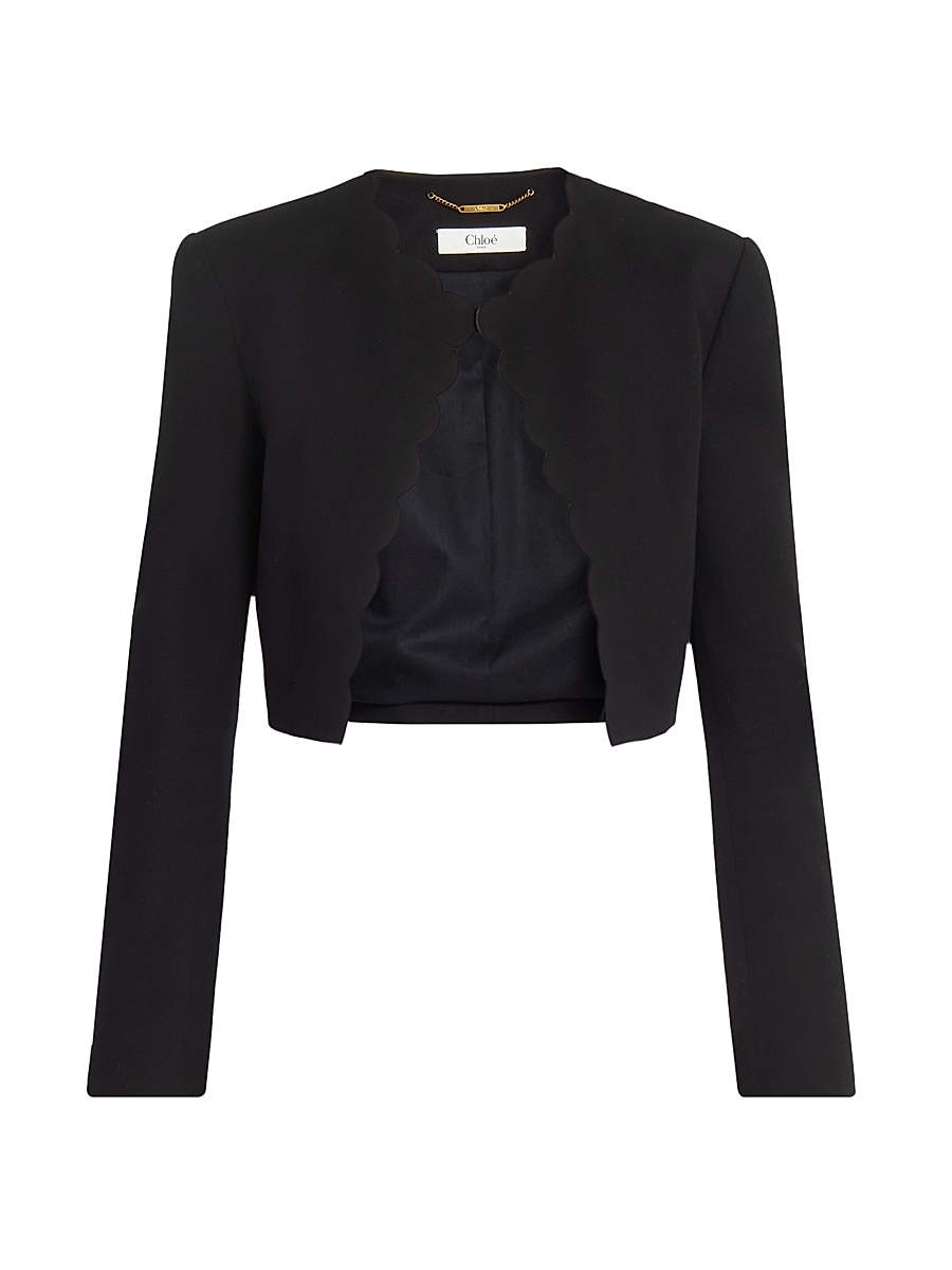 Women's Scalloped Stretch-Cotton Blazer - Black