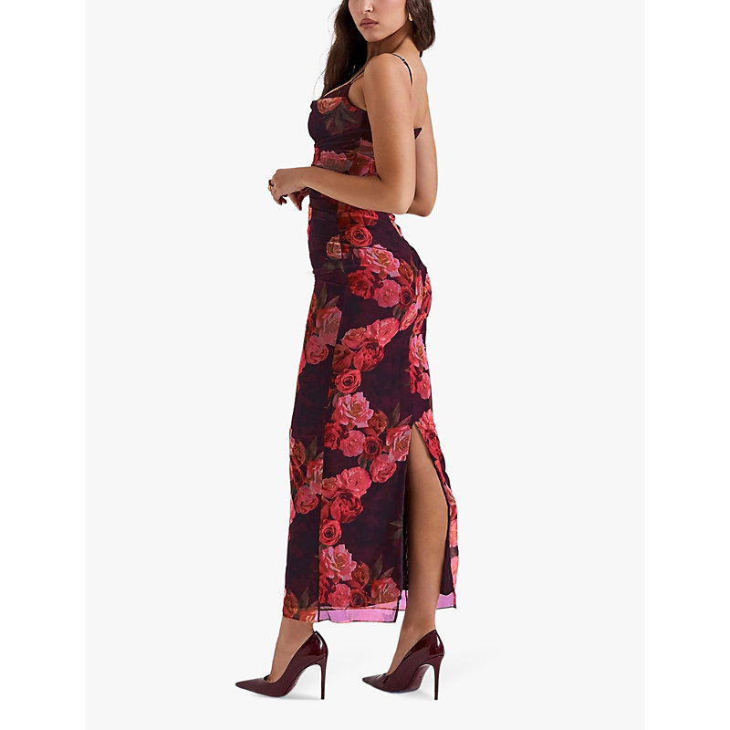 Womens Romantic Floral Nalini Floral-print Corseted Stretch-woven Maxi Dress b